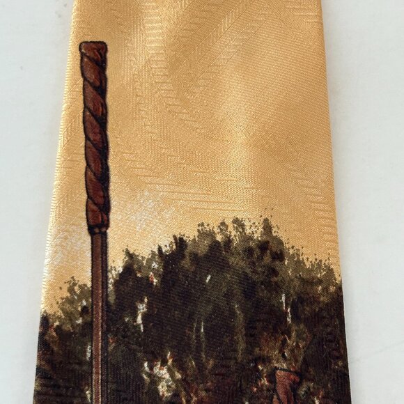 Polo By Ralph Lauren Golf Scene Neck Tie Gold Multicolor Silk Hand Made USA VTG - Picture 11 of 16